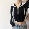 Black and white contrast color short ins hooded sweater female long-sleeved casu - 半袖衫/女式衬衫 - $27.99  ~ ¥187.54