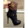 Black brown  gold buckle boots - Škornji - 