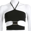 Black hanging neck metal hollow dark ves - Shirts - $17.99 