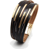 Black leather slim strips wide bracelet - Pulseras - 