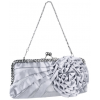 Blossom Flower Rhinestones Decor Kiss Clasp Closure Soft Mini Evening Bag Clutch Handbag Purse Baguette Shoulder Bag w/2 Chain Straps Silver - Borsette - $22.50  ~ 19.32€