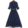 Blue Buttons Front Belted Dress - Dresses - 