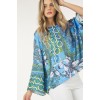 Blue Multi Color Print Top - Long sleeves shirts - $68.20 
