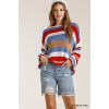 Blue/ Red Stripe Round Neck Long Sleeve Knit Sweater - Swetry - $41.25  ~ 35.43€