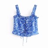 Blue printed wooden ear strap top - Shirts - $25.99 