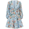 Blue with Ruffles and Floral Dress - Obleke - 