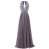 Bridesmay Long Chiffon Beaded Prom Dress V-Neck 2017 Formal Evening Gown - Dresses - $259.99 