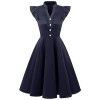 Bridesmay Women 1950s Vintage Stand Collar Button up Cocktail Party Dress with Cap Sleeve - Dresses - $39.99 