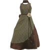 Brown Long Dress Rose Corsage Accented Waist Strap - Dresses - $46.90 