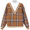Brown. Plaid sweater. - Pullovers - 
