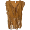 Brown Suede Fringed Top - Pullovers - 