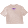 Butterfly applique short top women's summer new round neck skin tone short sleev - Shirts - $23.99 