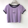 Butterfly embroidery 100% cotton short-sleeved T-shirt waist waist short top - Shirts - $21.99 
