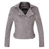 CHARTOU Women's Stylish Notched Collar Oblique Zip Suede Leather Moto Jacket - Outerwear - $42.69 