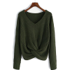 CHUNKY V-NECK TWIST FRONT SWEATER Green - Pullovers - $59.97 
