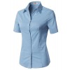 CLOVERY Women's Basic Simple Short Sleeve Trendy Slim Fit Button Down Shirt - Shirts - $16.99 