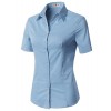 CLOVERY Women's Basic Simple Short Sleeve Trendy Slim Fit Button Down Shirt - 半袖シャツ・ブラウス - $16.99  ~ ¥1,912