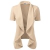 CLOVERY Women's Short Sleeve Casual Open Front Work Office Jacket Ruffles Blazer Stone 2XL Plus Size - T-shirts - $23.99 