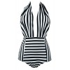COCOSHIP Retro One Piece Backless Bather Swimsuit High Waisted Pin Up Swimwear(FBA) - Swimsuit - $27.99 