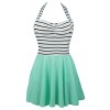 COCOSHIP Ladies Chic Stripe Swimsuit One Piece Mint Skirtini Halter Cover Up Swimdress(FBA) - 泳衣/比基尼 - $26.99  ~ ¥180.84