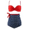 COCOSHIP Retro Polka Dot Twisted Front High Waisted Bikini Set Tie Belt Vintage Ruched Swimsuit(FBA) - Swimsuit - $25.99 