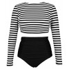 COCOSHIP Women's Long Sleeve Swim Shirt Rash Guard Top Tankinis Set High Waist Bathing Swimsuit(FBA) - Swimsuit - $28.99 