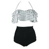 COCOSHIP Women's Retro Boho Flounce Falbala High Waist Bikini Set Chic Swimsuit(FBA) - Swimsuit - $26.99 