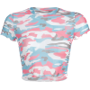 Camouflage T-shirt umbilical sexy top - Shirts - $17.99 