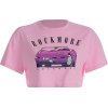 Car Print Round Neck High Waist Pink Loo - Shirts - $19.99 
