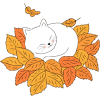 Cartoon cute autumn cat sleeping on leav - Životinje - 