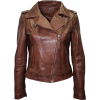 Casual Lambskin Women's Brown Leather Motorcycle Jacket - アウター - 203.00€  ~ ¥26,601