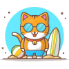 Cat summer play in beach vector icon ill - 动物 - 