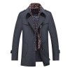 Chartou Men's Classic Notched Collar Single Breasted Military Wool Blend Peacoat with Scarf - Outerwear - $65.90  ~ 56.60€