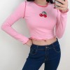 Cherry Embroidered Contrast T-Shirt - Shirts - $19.99 