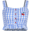 Cherry Embroidered Plaid Pleated Lace Ca - Shirts - $25.99 