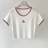 Cherry small embroidery lace soft knit summer cool slim short girl top - Hemden - kurz - $19.99  ~ 17.17€
