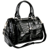 Chic Black Gloss Faux Crocodile Top Double Handle Doctor Style Satchel Shopper Tote Bowler Handbag Purse Shoulder Bag - Hand bag - $35.50 