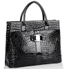 Chic Black MAXX Crocodile Print PU Patent Leather Office Tote Top Handle Satchel Handbag Briefcase Purse - Hand bag - $25.99 