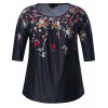 Chicwe Women's Plus Size Stretch Floral Designed Top - Garden Flowers Tunic with Neck Pleats - Shirts - $44.00 