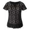 Chicwe Women's Plus Size Stretch Trendy Lace Top with Neck Keyhole Ruffle Hem - Shirts - $44.00 