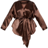 Chocolate brown satin tie waist blouse - Long sleeves t-shirts - 