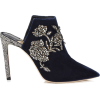 Choo Navy Velvet Mules with Peony Crysta - Classic shoes & Pumps - $1,795.00 