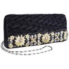 Classic Golden Flowers on Black Pleat Satin Handmade Beaded Box Clutch Baguette Evening Bag Handbag Purse w/Detachable Chain - Hand bag - $32.50 