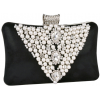 Classic Pearl Beads Brooches Rhinestone Encrusted Latch Hard Case Clutch Baguette Evening Bag Handbag Purse w/2 Chain Straps Black - Borsette - $35.50  ~ 30.49€