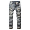 Cloudstyle Mens Ripped Biker Washed Jeans Straight Fit Distressed Holes Moto Denim Pants - Pants - $28.99 