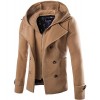 Cloudstyle Mens Wool Blend Coat Double Breasted Winter Outwear Pea Coats with Hoodie Warm Jacket - Outerwear - $61.99 