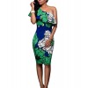CoCo Fashion Women's One Off Shoulder Floral Printed Ruffle Chest Bodycon Midi Dress - Dresses - $5.29 