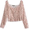 Collar Floral Frill Long Sleeve Shirt - Shirts - $27.99 