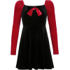Color block red black bow velvet dress - Dresses - $22.39 
