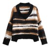 Color striped V-neck knit sweater - Pullovers - $35.99 